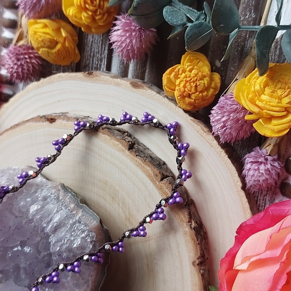 Bohemian Crochet Necklace, Purple Brown & Silver Handcrafted by Rust Be… - Picture 12 of 12